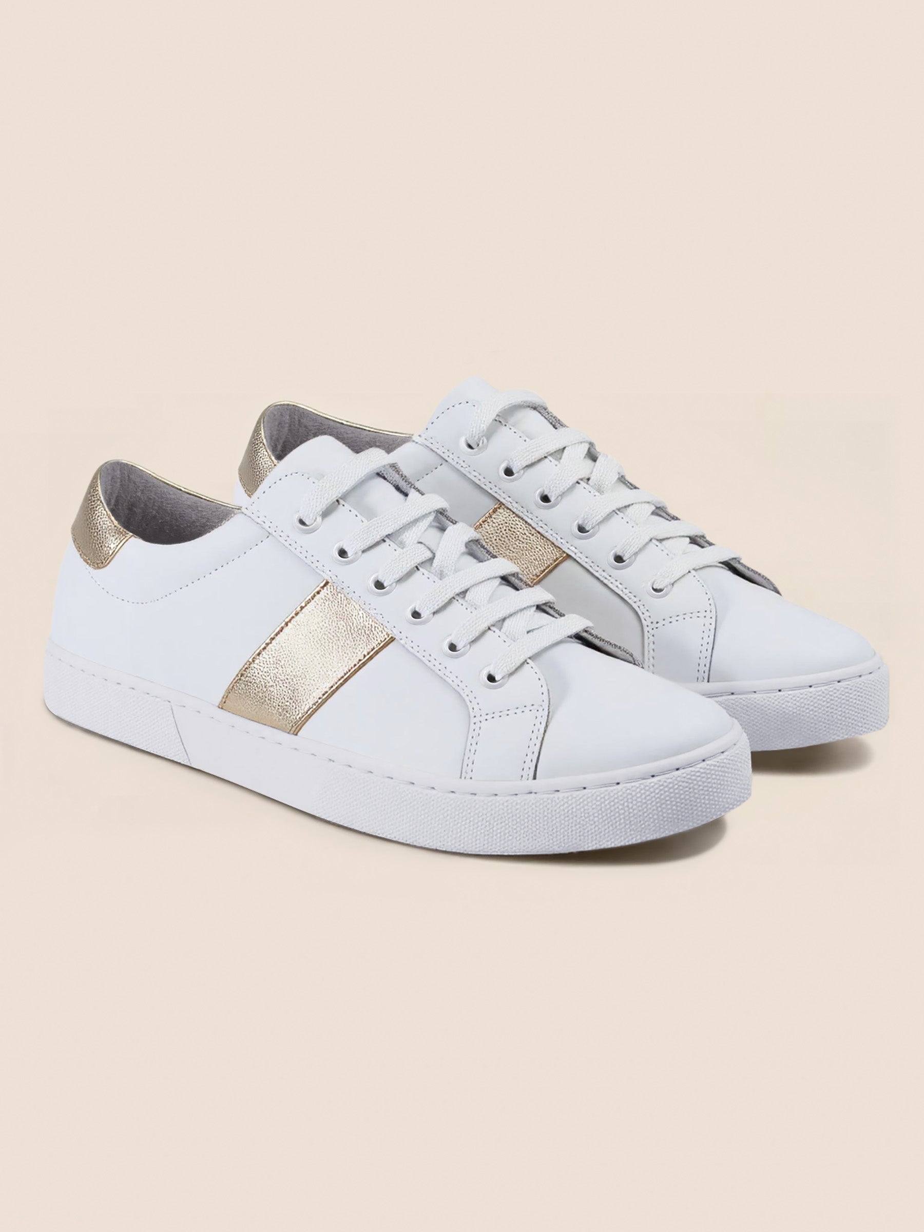 tennis lacet cuir blanc et doré jules & jenn
