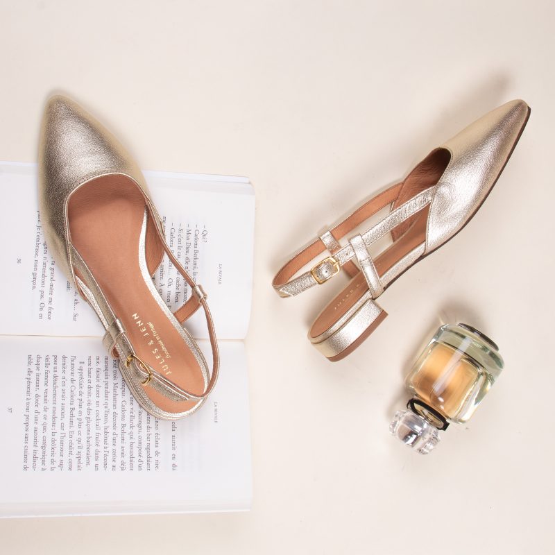 vue situation 2 ballerines slingback cuir metallise dore jules & jenn