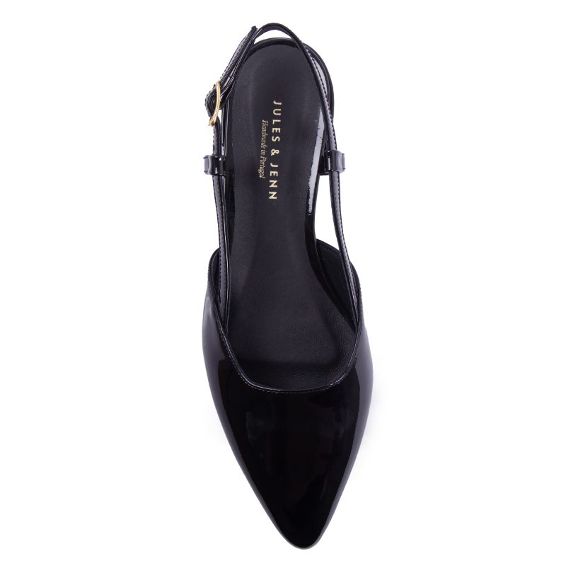 vue dessus ballerines slingback cuir vernis noir jules & jenn