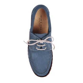 vue dessus chaussures bateau semelles crantees cuir daim bleu jules &jenn