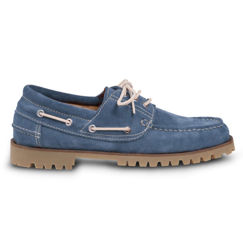 vue profil chaussures bateau semelles crantees cuir daim bleu jules & jenn